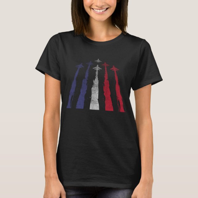 Aeroplane American Flag USA Aviation 4th of July T-Shirt (Front)