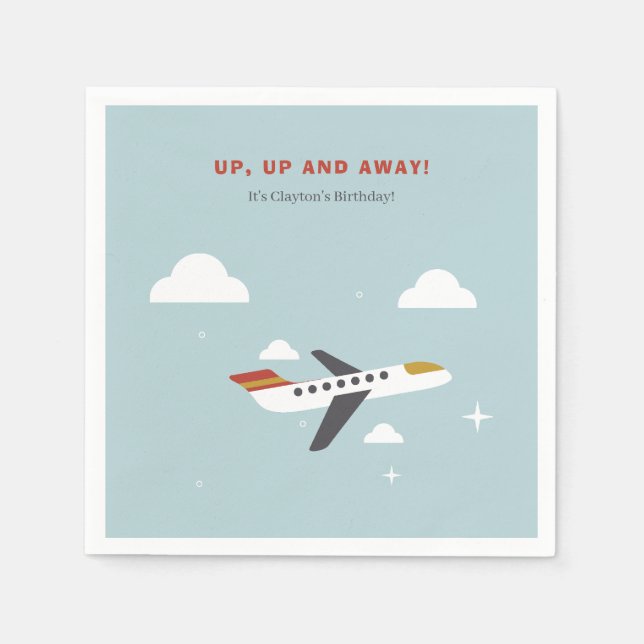Aeroplane and Clouds Kids Birthday Party Napkin (Front)