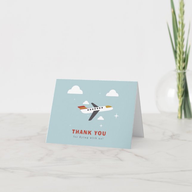Aeroplane and Clouds Kids Birthday Thank You Card (Front)