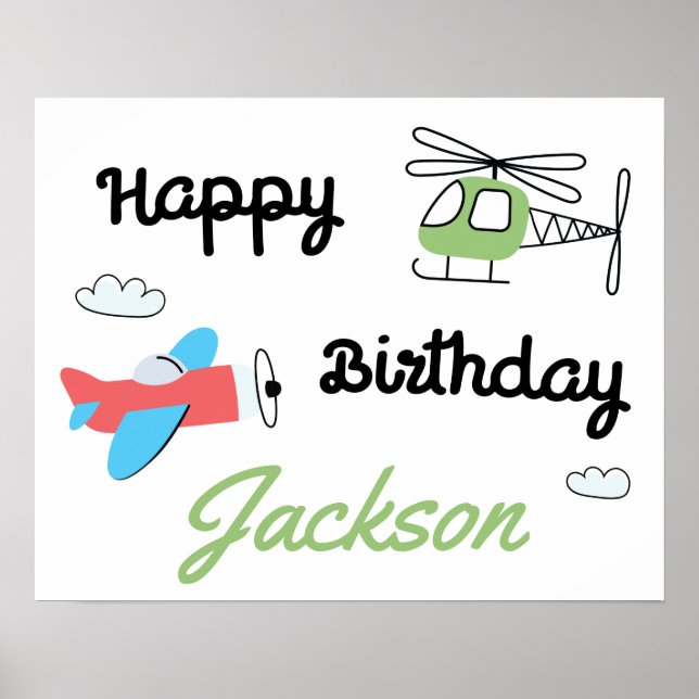 Aeroplane and Helicopter Happy Birthday Party Poster (Front)