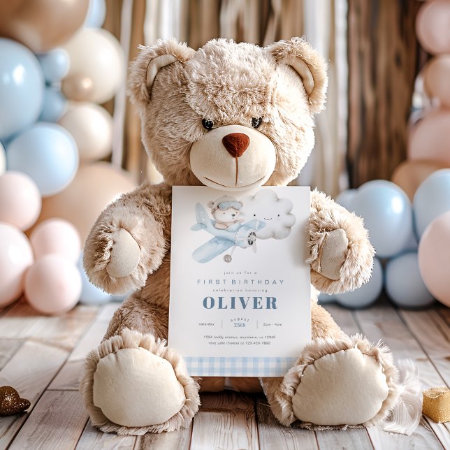 Aeroplane and Teddy Bear Birthday  Invitation (Creator Uploaded)