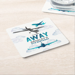 Aeroplane Aviation Any Age Birthday Party Square Paper Coaster