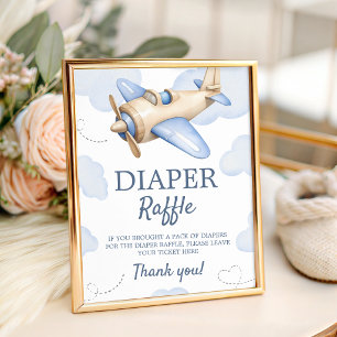 Aeroplane Aviator Diaper Raffle Sign 8x10