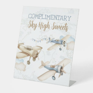 Aeroplane Aviator Pilot 1st Birthday Sky High Swee Pedestal Sign