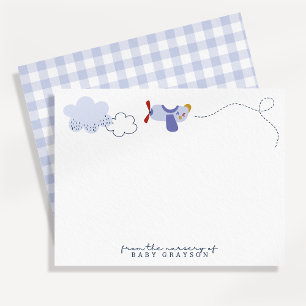 Aeroplane Baby Boy Nursery Note Card