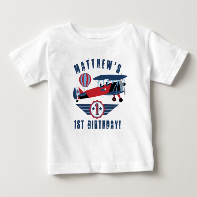 Aeroplane, Baby Boy Shirts, First Birthday Baby T-Shirt (Front)