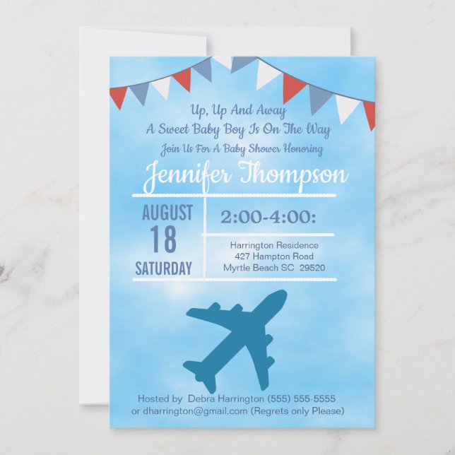 Aeroplane Baby Boy Shower Invitation (Front)
