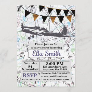 Aeroplane Baby Girl Shower Invitations