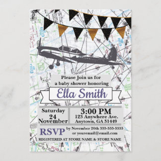 Aeroplane Baby Girl Shower Invitations