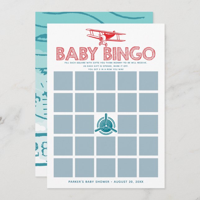 Aeroplane Baby Shower Bingo Card (Front/Back)