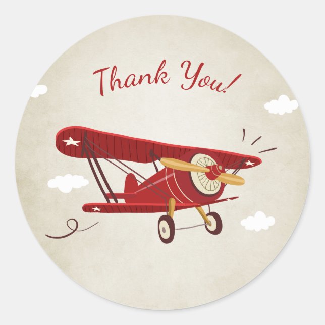 Aeroplane baby shower favour tag Sticker Adventure (Front)