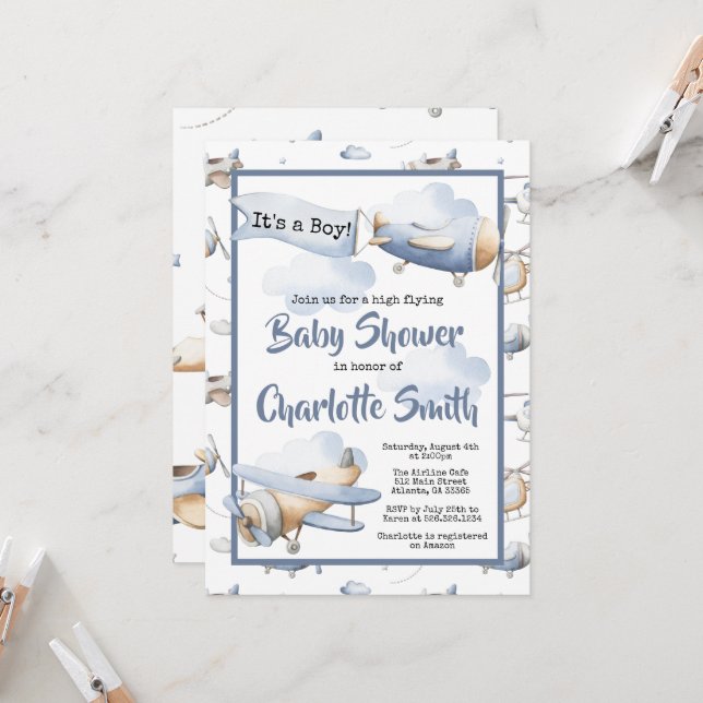 Aeroplane Baby Shower invitation (Front/Back In Situ)