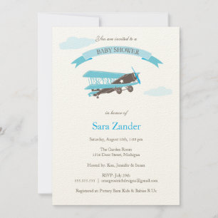 Aeroplane Baby Shower Invitation - Blue and Brown