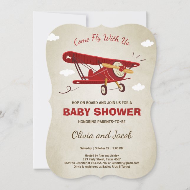 Aeroplane Baby Shower Invitation Travel Adventure (Front)