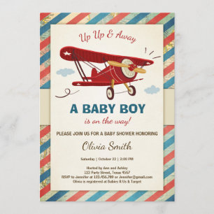 Aeroplane Baby Shower Invitation Travel Adventure