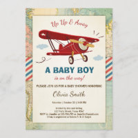 Aeroplane Baby Shower Invitation Travel Adventure