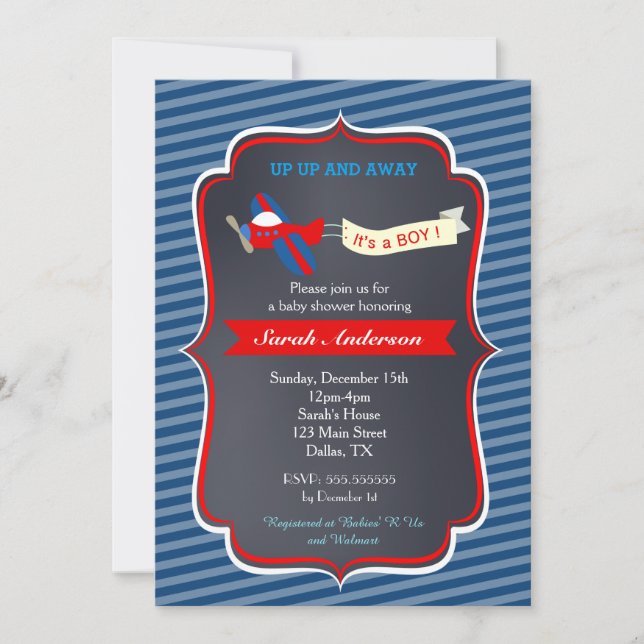 Aeroplane Baby Shower Invitations (Front)