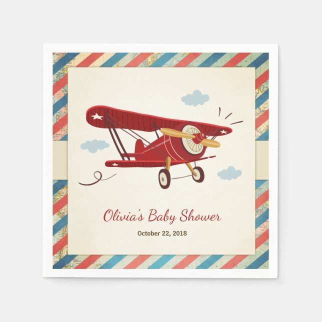 Aeroplane Baby Shower Napkin Adventure Travel Plan (Front)