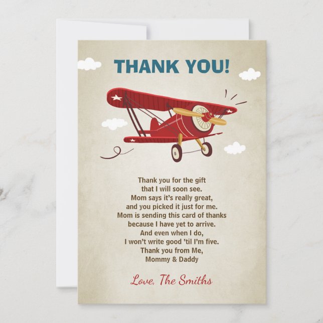 Aeroplane Baby Shower Thank You Card Adventure (Front)