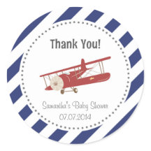 Aeroplane Baby Shower Thank You Sticker