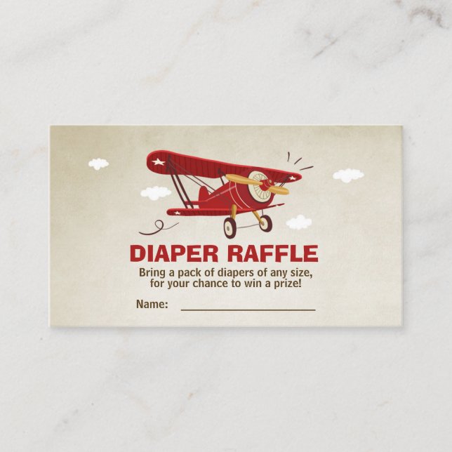 Aeroplane Baby Shower Travel Diaper Raffle Card (Front)