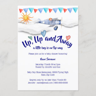 Aeroplane baby shower vintage travel boys birth invitation