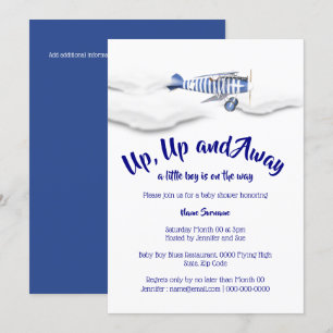 Aeroplane baby shower vintage travel boys blue invitation