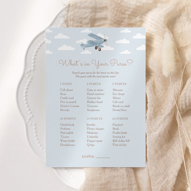 Aeroplane Baby Shower What's in Your Purse Game Invitation (Creator Uploaded)