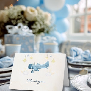 Aeroplane Baby Shower Whimsical Boy Baby Welcome Thank You Card