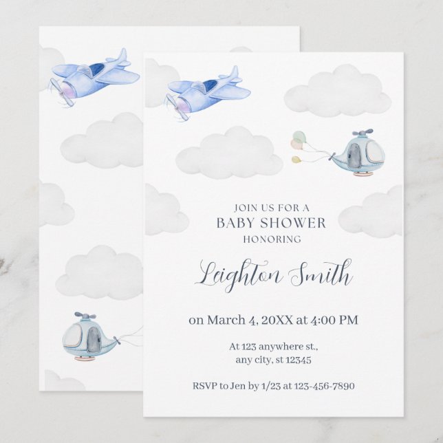 Aeroplane Babyshower Invitation (Front/Back)