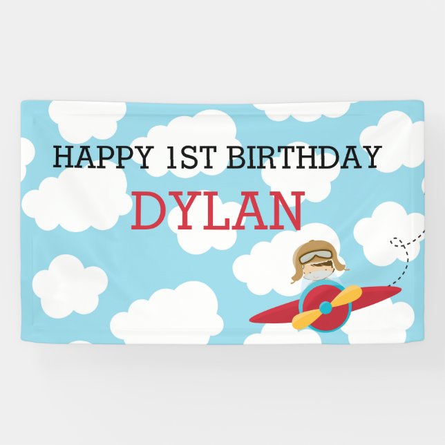 Aeroplane Backdrop / Banner (Blue & Red with Pilot (Horizontal)