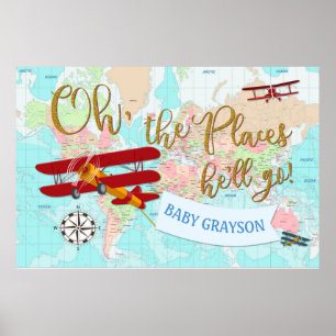 Aeroplane backdrop poster world map
