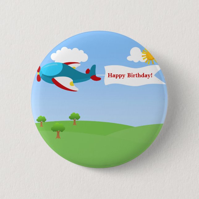 Aeroplane Banner Boy Birthday Button (Front)