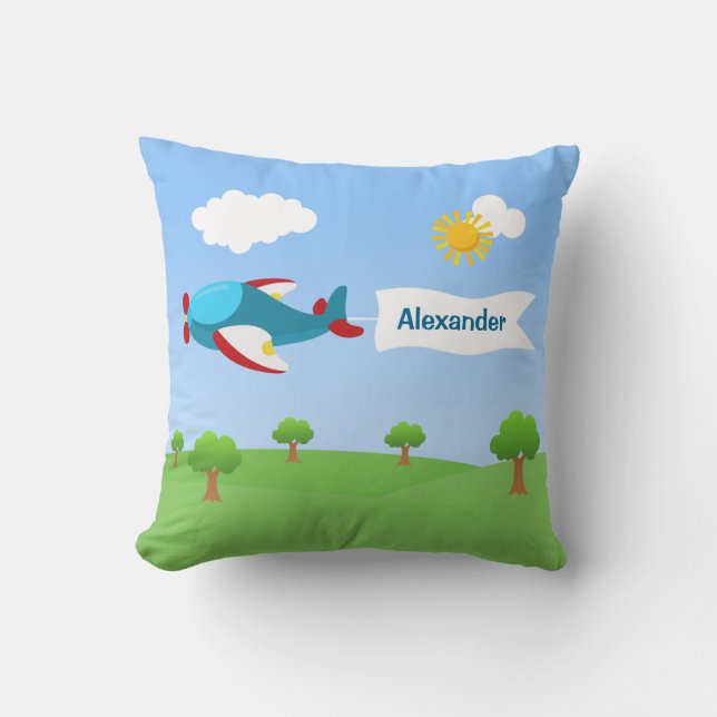Aeroplane Banner Boy Throw Pillow (Front)