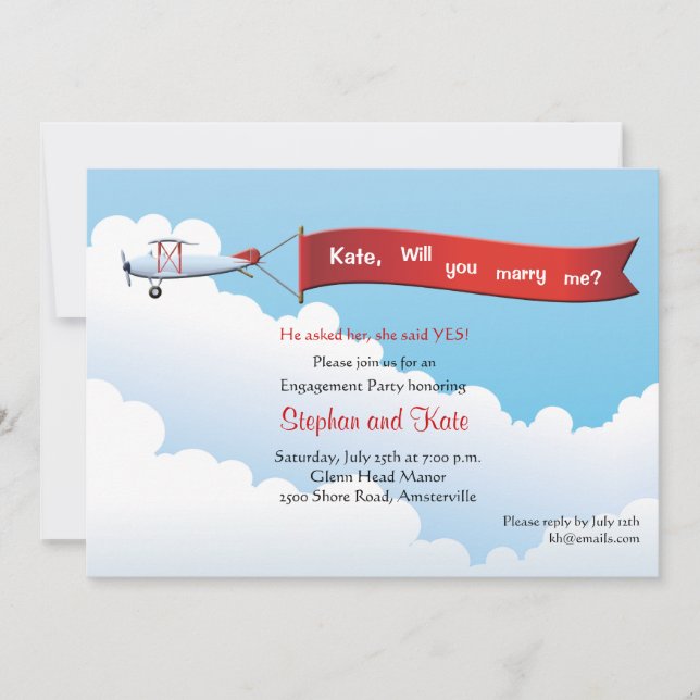Aeroplane Banner Engagement Party Invitation (Front)