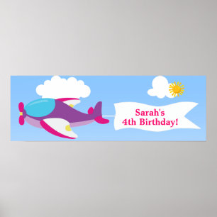Aeroplane Banner Girl Birthday Banner Poster