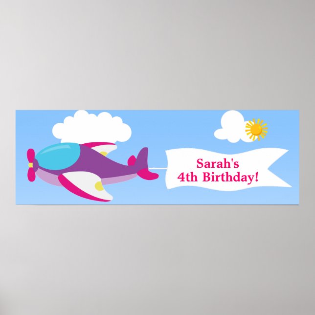 Aeroplane Banner Girl Birthday Banner Poster (Front)