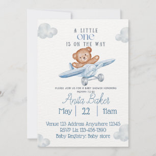 Aeroplane Bear Little One on the Way Baby Shower Invitation