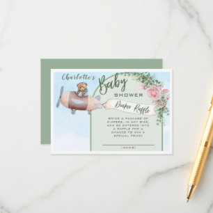 Aeroplane Bear Pilot Baby Shower Diaper Raffle Enclosure Card