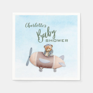 Aeroplane Bear Pilot Baby Shower Paper Napkin