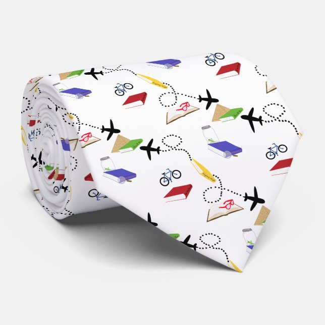 Aeroplane Bicycle Books Blue Green Red Yellow Tie (Rolled)