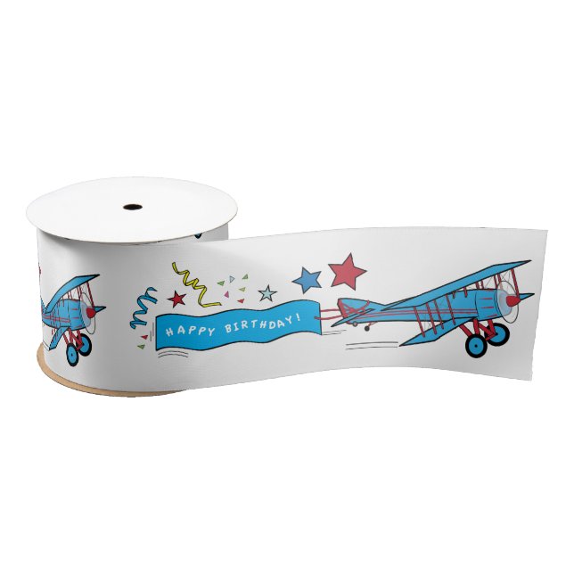 Aeroplane: Biplane Birthday Party 3 Inches Satin Ribbon (Spool)