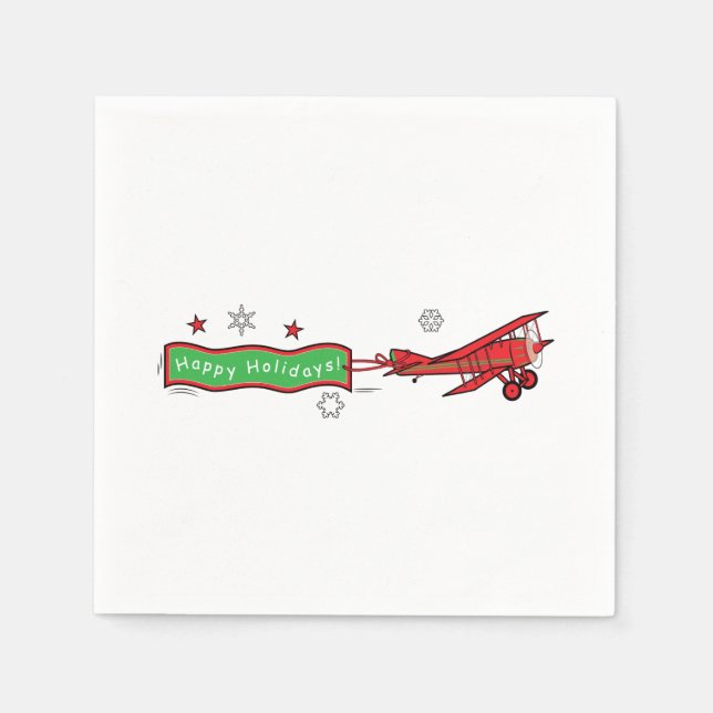 Aeroplane Biplane Happy Holidays Christmas Napkin (Front)