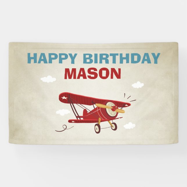 Aeroplane Birthday Banner Travel Adventure Vintage (Horizontal)
