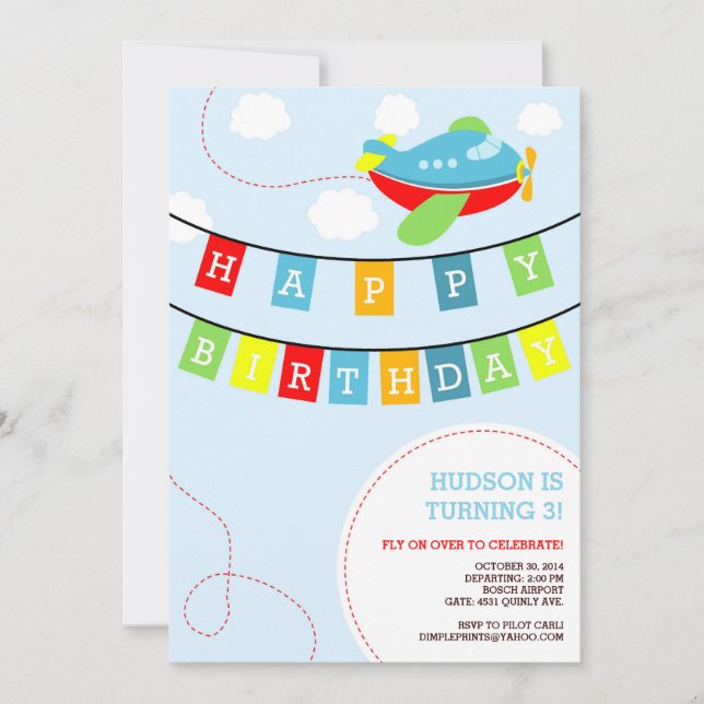 Aeroplane Birthday Invitation (Front)