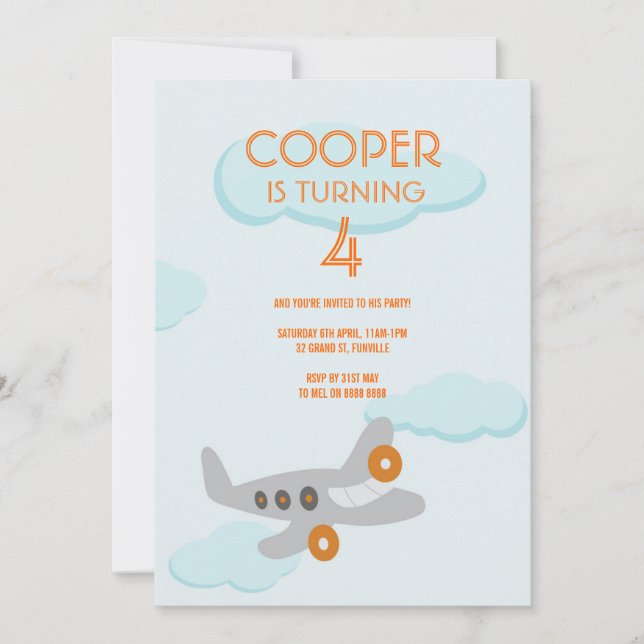 Aeroplane Birthday Invitation (Front)