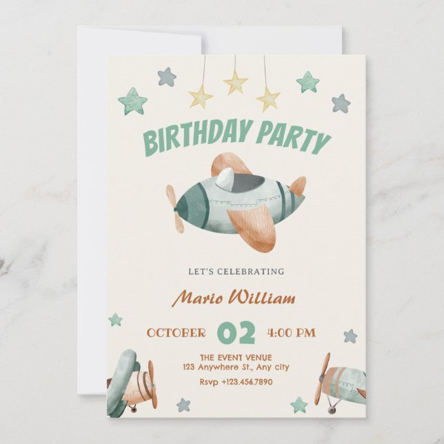 Aeroplane birthday invitation (Front)