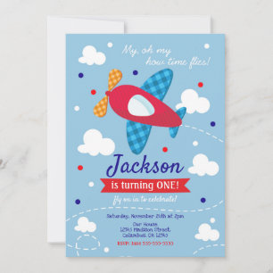 Aeroplane Birthday Invitation Boy / Time Flies
