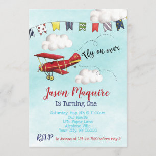 Aeroplane Birthday Invitation for 1st Birthday Boy