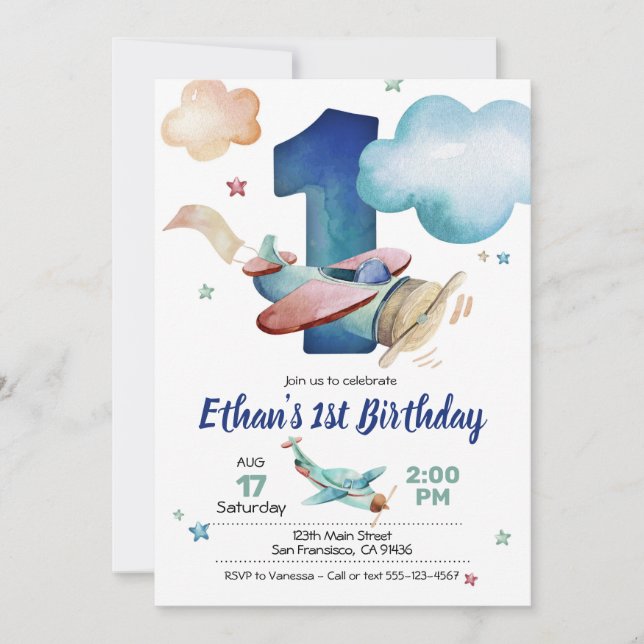 Aeroplane Birthday Invitation for Aeroplane Theme (Front)
